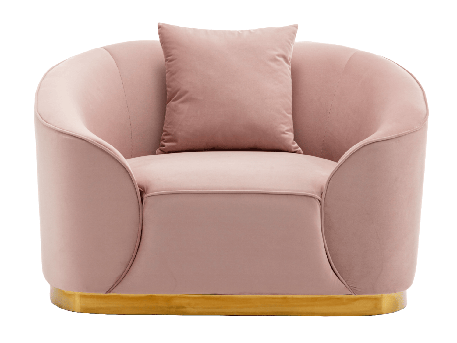 ATLANTA ARMCHAIR - BLUSH - H 27.5" / W 44.5" / D 34" | Seat Height 16" LLL’s Atlanta Armchair is a blush velvet chair with beautifully curved arms on a perfectly sleek golden base. This chair is the ultimate in Hollywood glam and sophistication. It will s