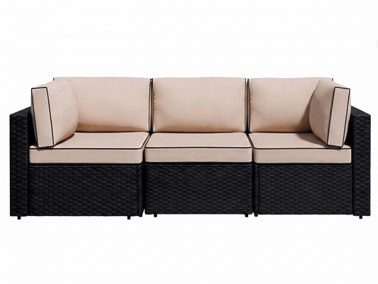 SUNSHINE 3PC SOFA - H 24.4" / W 84.6" / D 29.5" The Sunshine 3pc Sectional features 2 Sunshine corner sections and 1 Sunshine armless sections. This contemporary style furniture will add flare to any outdoor event; perfect for any time of the year. Consid
