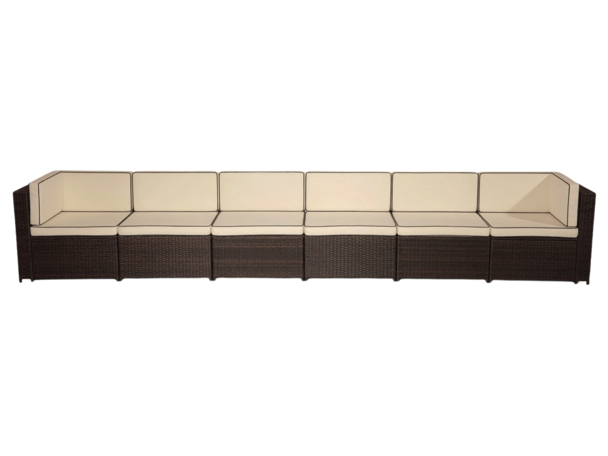 SUNSHINE 6PC LONG SOFA - H 24.4" / W 160" / D 29" The Sunshine 6pc Sectional features 2 Sunshine corner sections and 4 Sunshine armless sections. This contemporary style furniture will add flare to any outdoor event; perfect for any time of the year. Cons
