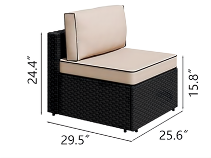 SUNSHINE ARMLESS SOFA SECTION - H 24.4" / W 25.6" / D 29.5" The Sunshine Armless Sofa Section contemporary styled furniture part of the Sunshine Sectionals will add flare to any outdoor event; perfect for any time of the year.