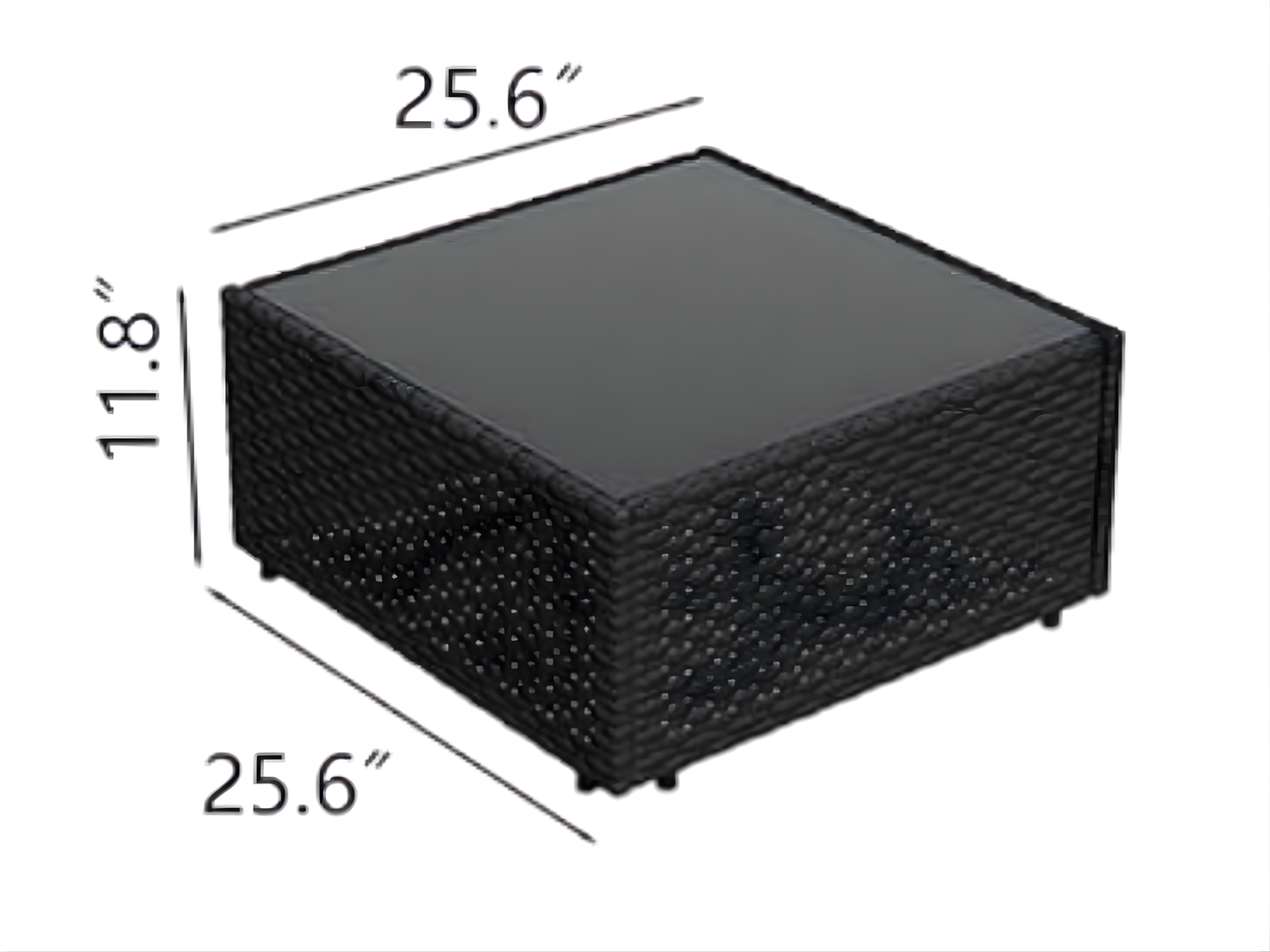 SUNSHINE WICKER GLASS TOP TABLE - H 11.8" / W 25.6" / D 25.6" The Sunshine Wicker Glass Top table contemporary styled furniture paired with any of the Sunshine Sectionals will add flare to any outdoor event; perfect for any time of the year.