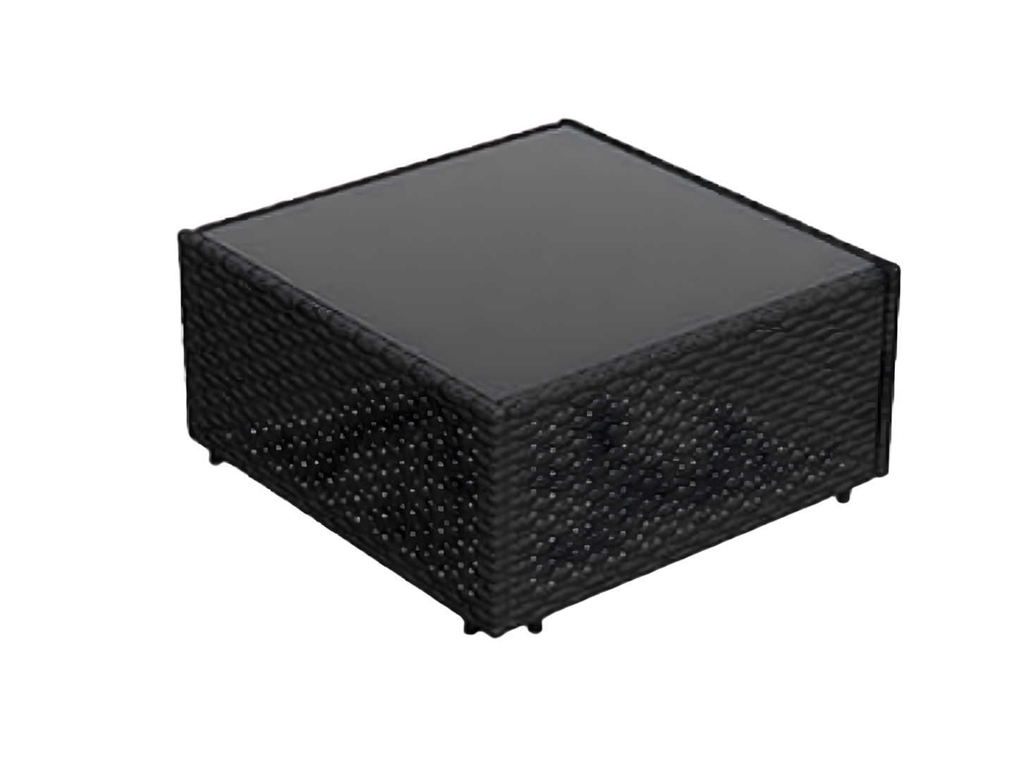 SUNSHINE WICKER GLASS TOP TABLE - H 11.8" / W 25.6" / D 25.6" The Sunshine Wicker Glass Top table contemporary styled furniture paired with any of the Sunshine Sectionals will add flare to any outdoor event; perfect for any time of the year.