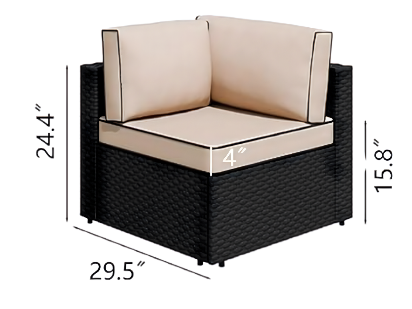 SUNSHINE CORNER SOFA SECTION - H 24.4" / W 29" / D 29" The Sunshine Corner Sofa Section contemporary styled furniture part of the Sunshine Sectionals will add flare to any outdoor event; perfect for any time of the year.