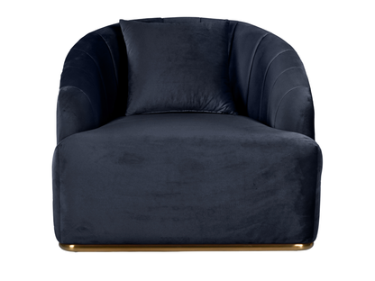 WORLD ARMCHAIR - BLACK - H 29" / W 38" / D 39" *Accepting Orders Now, Available April 2026 The World Armchair in Black features plush velvet material, a channel tufted backrest, and a gold base. Perfect for any event. Explore the WORLD COLLECTION inspired