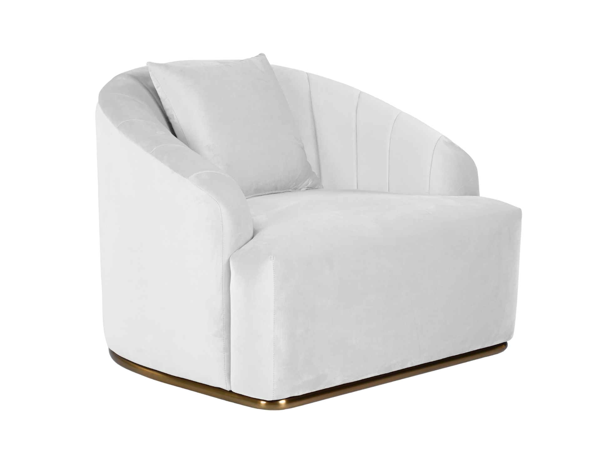 WORLD ARMCHAIR - CREAM - H 29" / W 38" / D 39" *Accepting Orders Now, Available April 2026 The World Armchair in Cream features plush velvet material, a channel tufted backrest, and a gold base. Perfect for any event. Explore the WORLD COLLECTION inspired