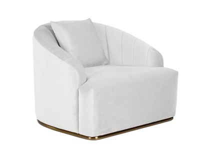 WORLD ARMCHAIR - CREAM - H 29" / W 38" / D 39" *Accepting Orders Now, Available April 2026 The World Armchair in Cream features plush velvet material, a channel tufted backrest, and a gold base. Perfect for any event. Explore the WORLD COLLECTION inspired