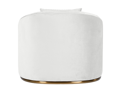 WORLD ARMCHAIR - CREAM - H 29" / W 38" / D 39" *Accepting Orders Now, Available April 2026 The World Armchair in Cream features plush velvet material, a channel tufted backrest, and a gold base. Perfect for any event. Explore the WORLD COLLECTION inspired