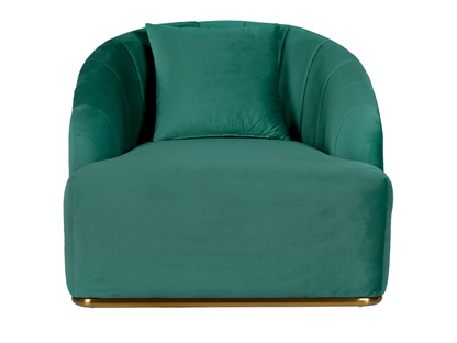 WORLD ARMCHAIR - EMERALD - H 29" / W 38" / D 39" *Accepting Orders Now, Available April 2026 The World Armchair in Emerald features plush velvet material, a channel tufted backrest, and a gold base. Perfect for any event. Explore the WORLD COLLECTION insp