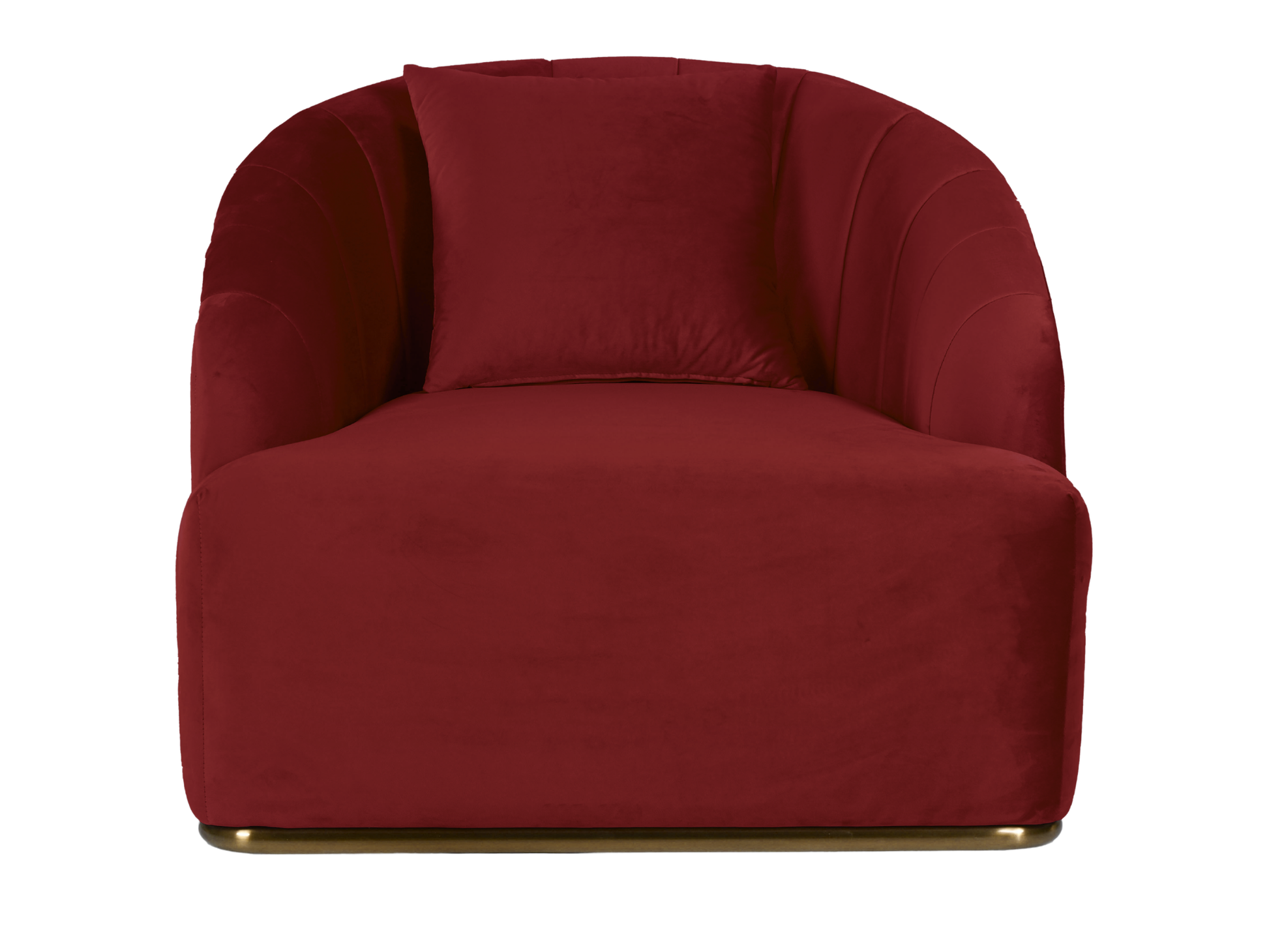 WORLD ARMCHAIR - MERLOT - H 29" / W 38" / D 39" *Accepting Orders Now, Available April 2026 The World Armchair in Burgundy features plush velvet material, a channel tufted backrest, and a gold base. Perfect for any event. Explore the WORLD COLLECTION insp