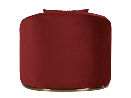 WORLD ARMCHAIR - MERLOT - H 29" / W 38" / D 39" *Accepting Orders Now, Available April 2026 The World Armchair in Burgundy features plush velvet material, a channel tufted backrest, and a gold base. Perfect for any event. Explore the WORLD COLLECTION insp