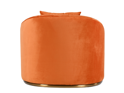 WORLD ARMCHAIR - ORANGE - H 29" / W 38" / D 39" *Accepting Orders Now, Available April 2026 The World Armchair in Orange features plush velvet material, a channel tufted backrest, and a gold base. Perfect for any event. Explore the WORLD COLLECTION inspir