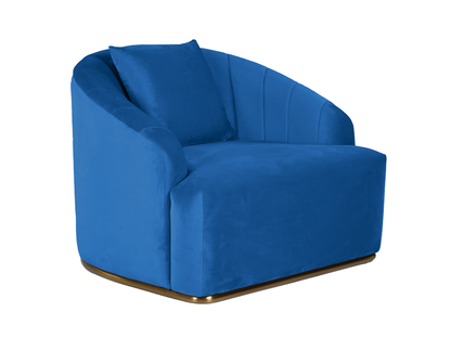 WORLD ARMCHAIR - ROYAL BLUE - H 29" / W 38" / D 39" *Accepting Orders Now, Available April 2026 The World Armchair in Royal Blue features plush velvet material, a channel tufted backrest, and a gold base. Perfect for any event. Explore the WORLD COLLECTIO