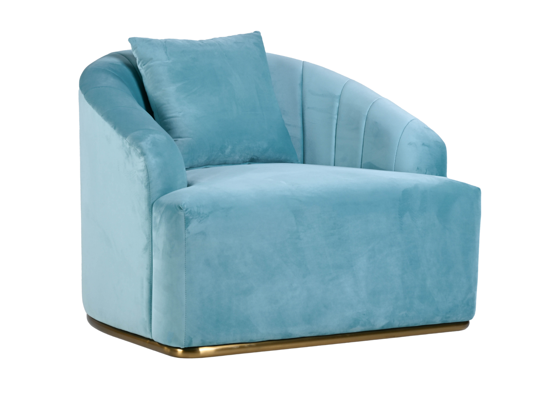WORLD ARMCHAIR - TIFFANY - H 29" / W 38" / D 39" *Accepting Orders Now, Available April 2026 The World Armchair in Tiffany features plush velvet material, a channel tufted backrest, and a gold base. Perfect for any event. Explore the WORLD COLLECTION insp