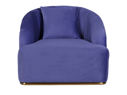 WORLD ARMCHAIR - VIOLET - H 29" / W 38" / D 39" *Accepting Orders Now, Available April 2026 The World Armchair in Violet features plush velvet material, a channel tufted backrest, and a gold base. Perfect for any event. Explore the WORLD COLLECTION inspir