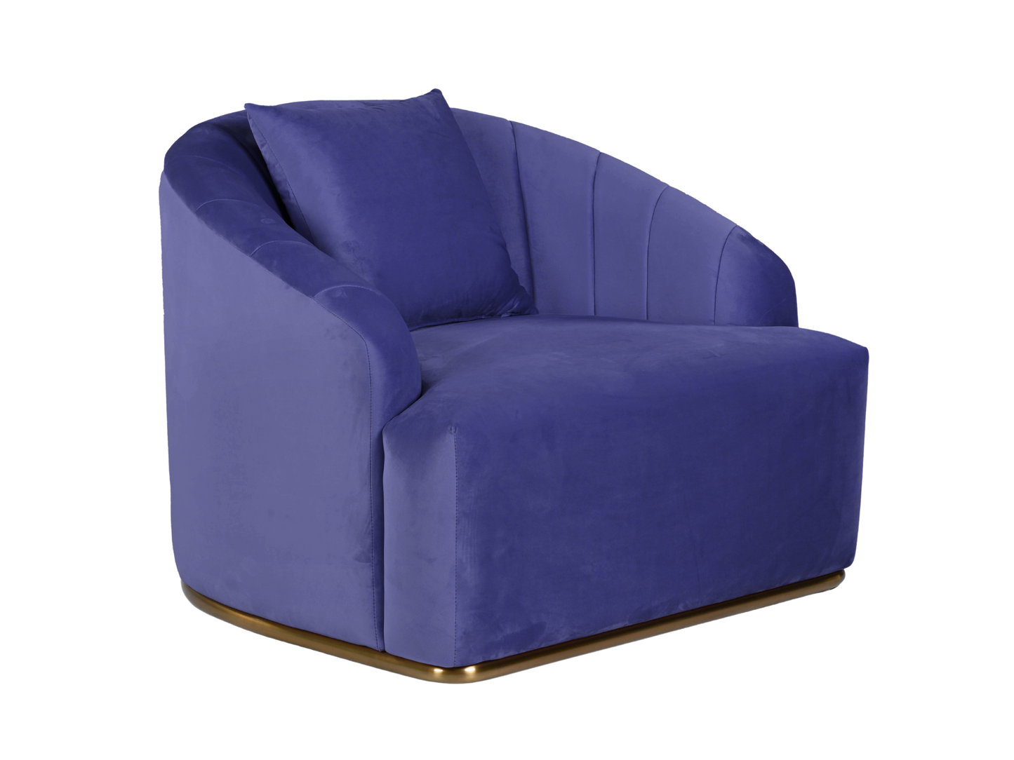 WORLD ARMCHAIR - VIOLET - H 29" / W 38" / D 39" *Accepting Orders Now, Available April 2026 The World Armchair in Violet features plush velvet material, a channel tufted backrest, and a gold base. Perfect for any event. Explore the WORLD COLLECTION inspir