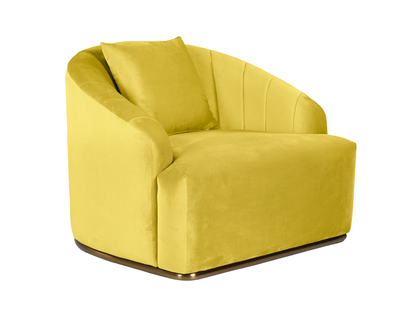 WORLD ARMCHAIR - YELLOW - H 29" / W 38" / D 39" *Accepting Orders Now, Available April 2026 The World Armchair in Yellow features plush velvet material, a channel tufted backrest, and a gold base. Perfect for any event. Explore the WORLD COLLECTION inspir