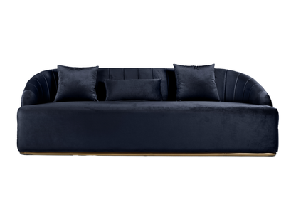WORLD SOFA - BLACK - H 29" / W 92" / D 38" *Accepting Orders Now, Available April 2026 The World Sofa in Black features plush velvet material, a channel tufted backrest, and a gold base. Perfect for any event. Explore the WORLD COLLECTION inspired by FIFA