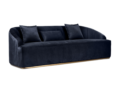 WORLD SOFA - BLACK - H 29" / W 92" / D 38" *Accepting Orders Now, Available April 2026 The World Sofa in Black features plush velvet material, a channel tufted backrest, and a gold base. Perfect for any event. Explore the WORLD COLLECTION inspired by FIFA