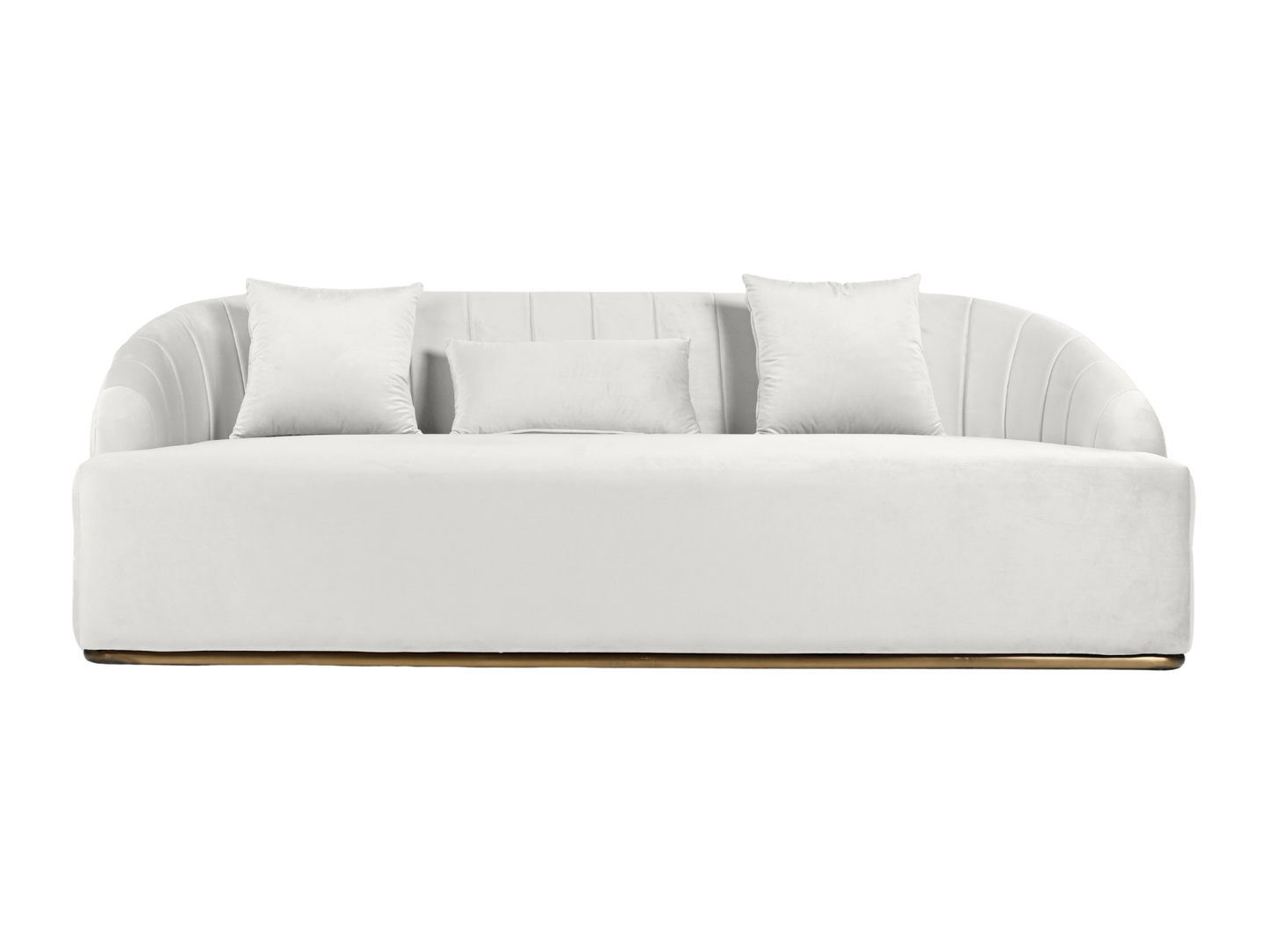WORLD SOFA - CREAM - H 29" / W 92" / D 38" *Accepting Orders Now, Available April 2026 The World Sofa in Cream features plush velvet material, a channel tufted backrest, and a gold base. Perfect for any event. Explore the WORLD COLLECTION inspired by FIFA