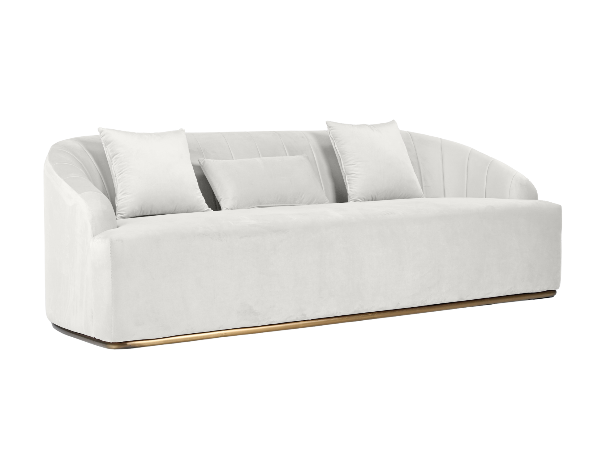 WORLD SOFA - CREAM - H 29" / W 92" / D 38" *Accepting Orders Now, Available April 2026 The World Sofa in Cream features plush velvet material, a channel tufted backrest, and a gold base. Perfect for any event. Explore the WORLD COLLECTION inspired by FIFA