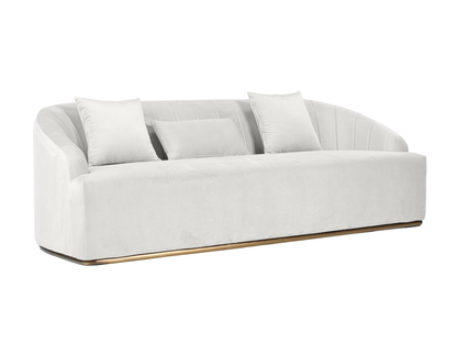 WORLD SOFA - CREAM - H 29" / W 92" / D 38" *Accepting Orders Now, Available April 2026 The World Sofa in Cream features plush velvet material, a channel tufted backrest, and a gold base. Perfect for any event. Explore the WORLD COLLECTION inspired by FIFA