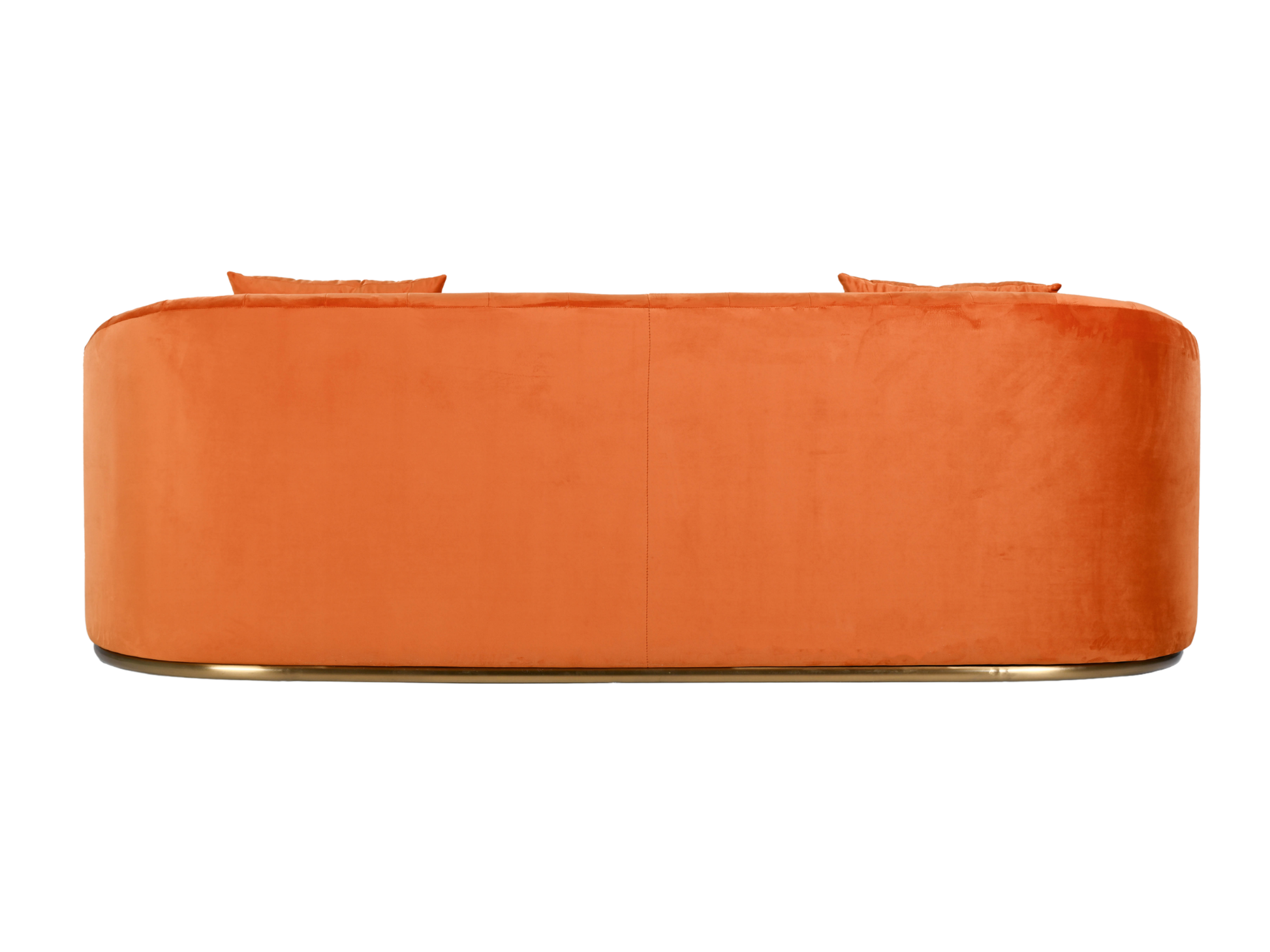 WORLD SOFA - ORANGE - H 29" / W 92" / D 38" *Accepting Orders Now, Available April 2026 The World Sofa in Orange features plush velvet material, a channel tufted backrest, and a gold base. Perfect for any event. Explore the WORLD COLLECTION inspired by FI