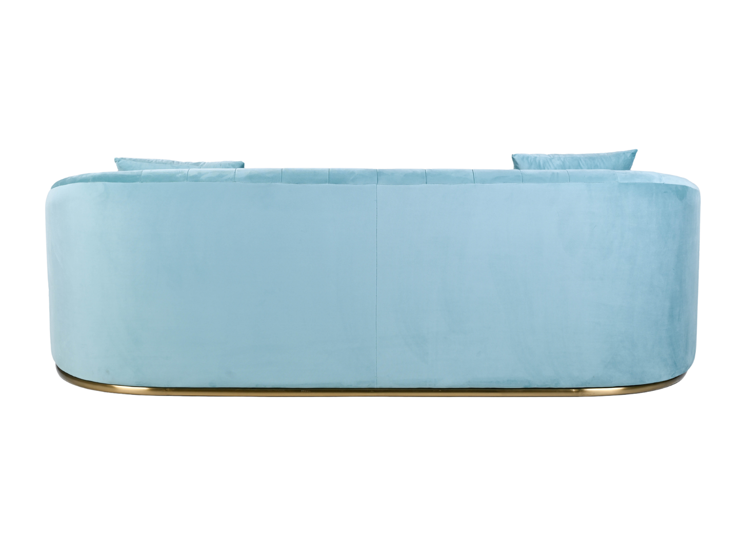 WORLD SOFA - TIFFANY - H 29" / W 92" / D 38" *Accepting Orders Now, Available April 2026 The World Sofa in Tiffany features plush velvet material, a channel tufted backrest, and a gold base. Perfect for any event. Explore the WORLD COLLECTION inspired by