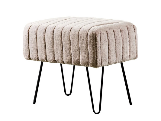 ZOE CHANNEL TUFTED VELVET OTTOMAN - OATMEAL