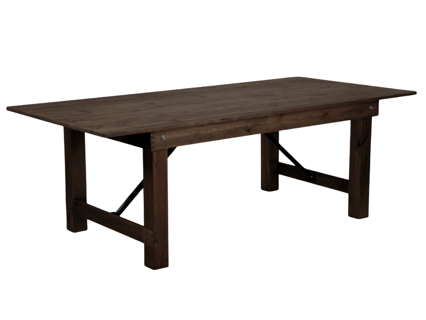 PINE WOOD FARM TABLE - ﻿H 30" / W 96" / D 40" LLL's Pine Wood Farm Table is a solid wood table that comfortably sits 10 and is beautifully versatile. The natural wood finish has a rustic charm that is elegant and refined when placed outdoors and is cool c
