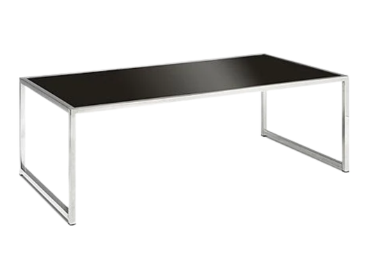 METRO COFFEE TABLE - BLACK/CHROME - H 15" / W 44.25" / D 22.5" Brandable Area: W 44.25" / D 22.5" The Metro Coffee Table is a black coffee table with chrome trim and legs. This chic coffee table will accent both black and white furniture. Try pairing the