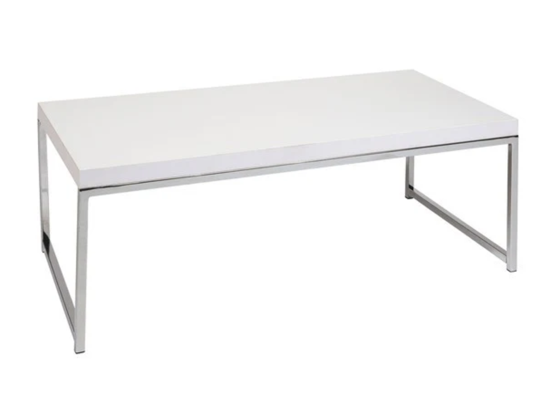 METRO COFFEE TABLE - WHITE/CHROME - H 15" / W 44" / D 22.5" The Metro Coffee Table is a white coffee table with chrome trim and legs. This chic coffee table will accent both black and white furniture. Try pairing the Metro Sofa and Chair to complete the l