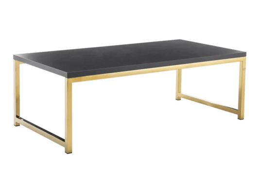 METRO COFFEE TABLE - BLACK/GOLD - H 15" / W 44" / D 22.5" The Metro Coffee Table is a black coffee table with gold trim and legs. This chic coffee table will accent both black and white furniture. Try pairing the Metro Sofa and Chair to complete the look.