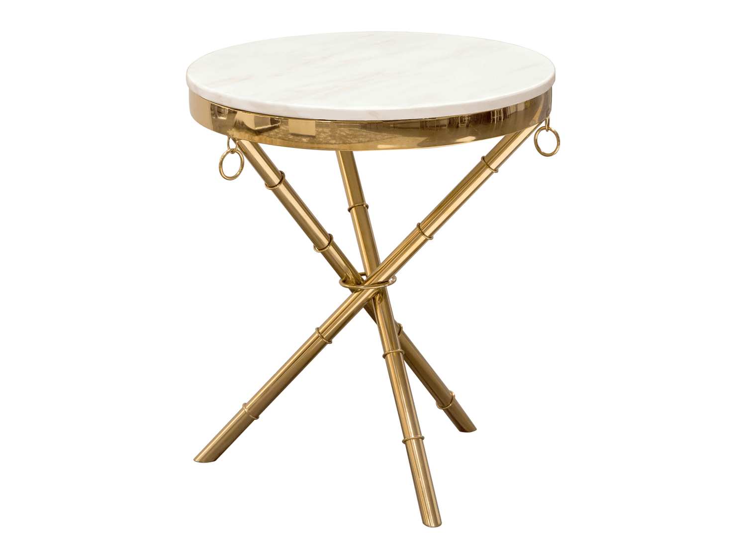 ALEX ACCENT TABLE - H 23" / W 20" / D 20" If you want to elevate your style with sheer natural beauty then look no further than the LLL Alex Accent Table. The gorgeous natural white marble top is accented perfectly with the gold bamboo branch legs. It is
