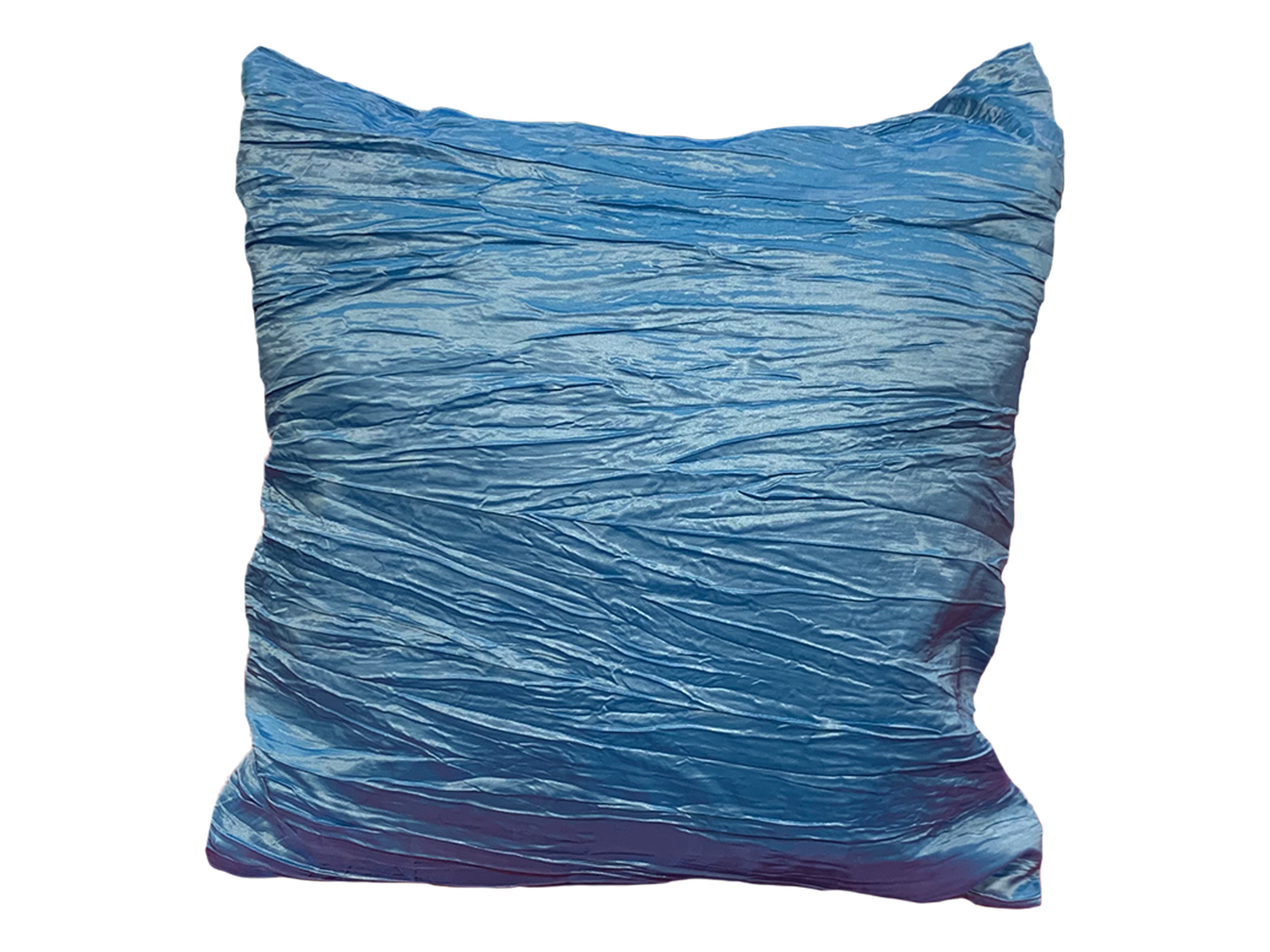 CRINKLE PILLOW - AZURE - H 18" / W 18" LLL's Crinkle Pillow in Azure is a square crinkle taffeta pillow designed to add a touch of cool soothing blue to your event decor.