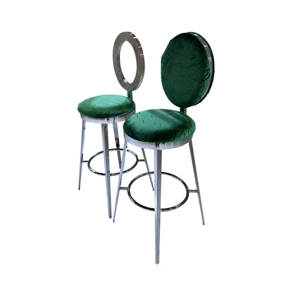 BELLAGIO BARSTOOL - SILVER W/ EMERALD VELVET CUSHION