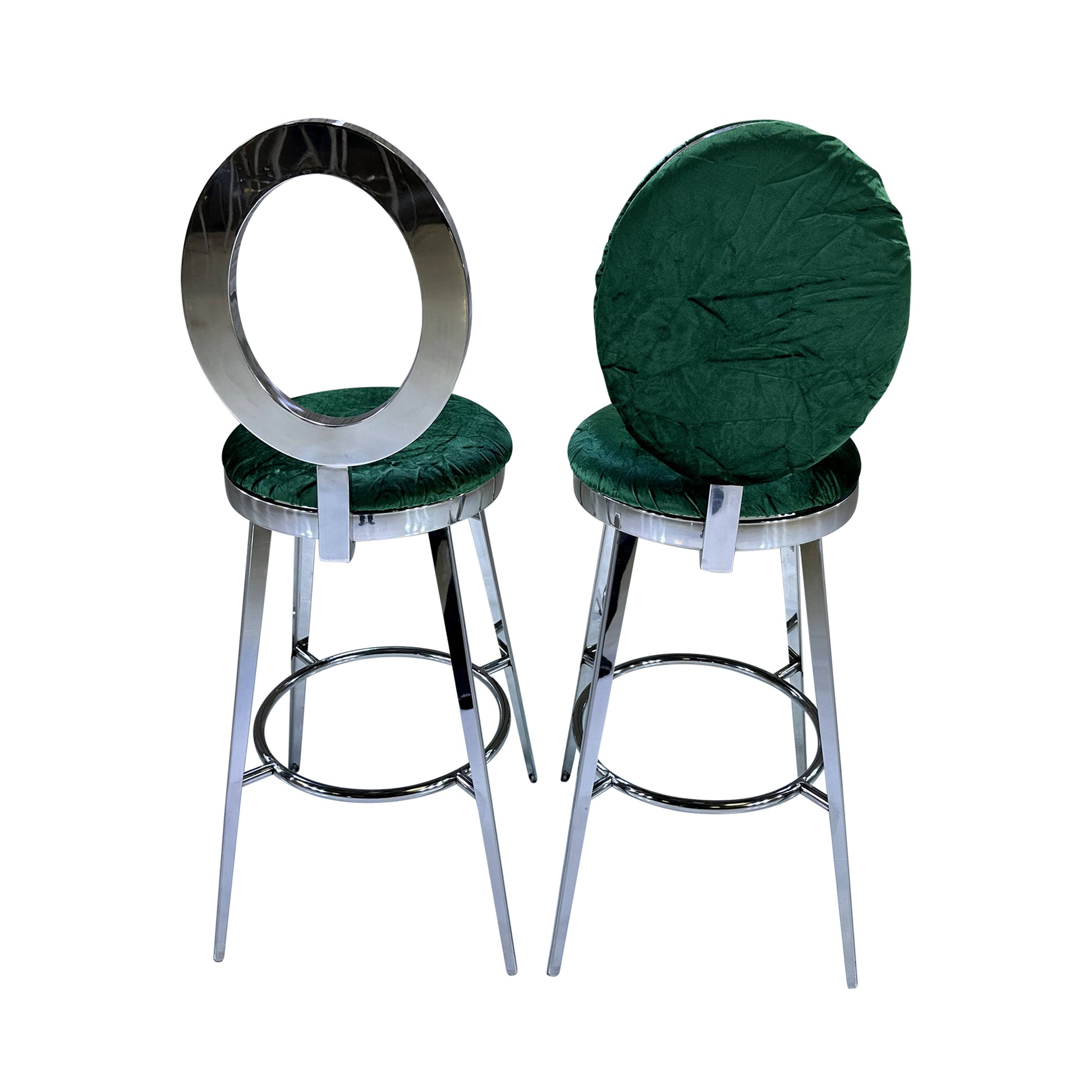 BELLAGIO BARSTOOL - SILVER W/ EMERALD VELVET CUSHION