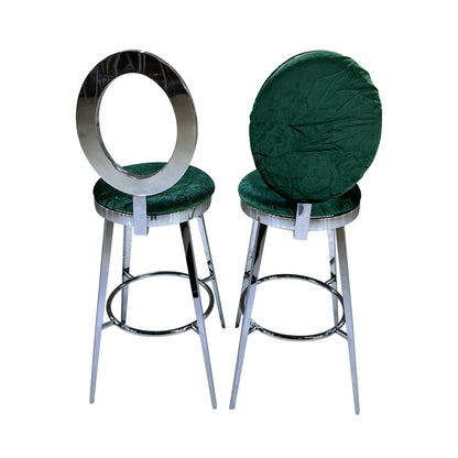 BELLAGIO BARSTOOL - SILVER W/ EMERALD VELVET CUSHION