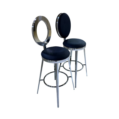 BELLAGIO BARSTOOL - SILVER W/ BLACK LEATHER CUSHION