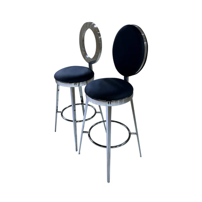 BELLAGIO BARSTOOL - SILVER W/ BLACK LEATHER CUSHION