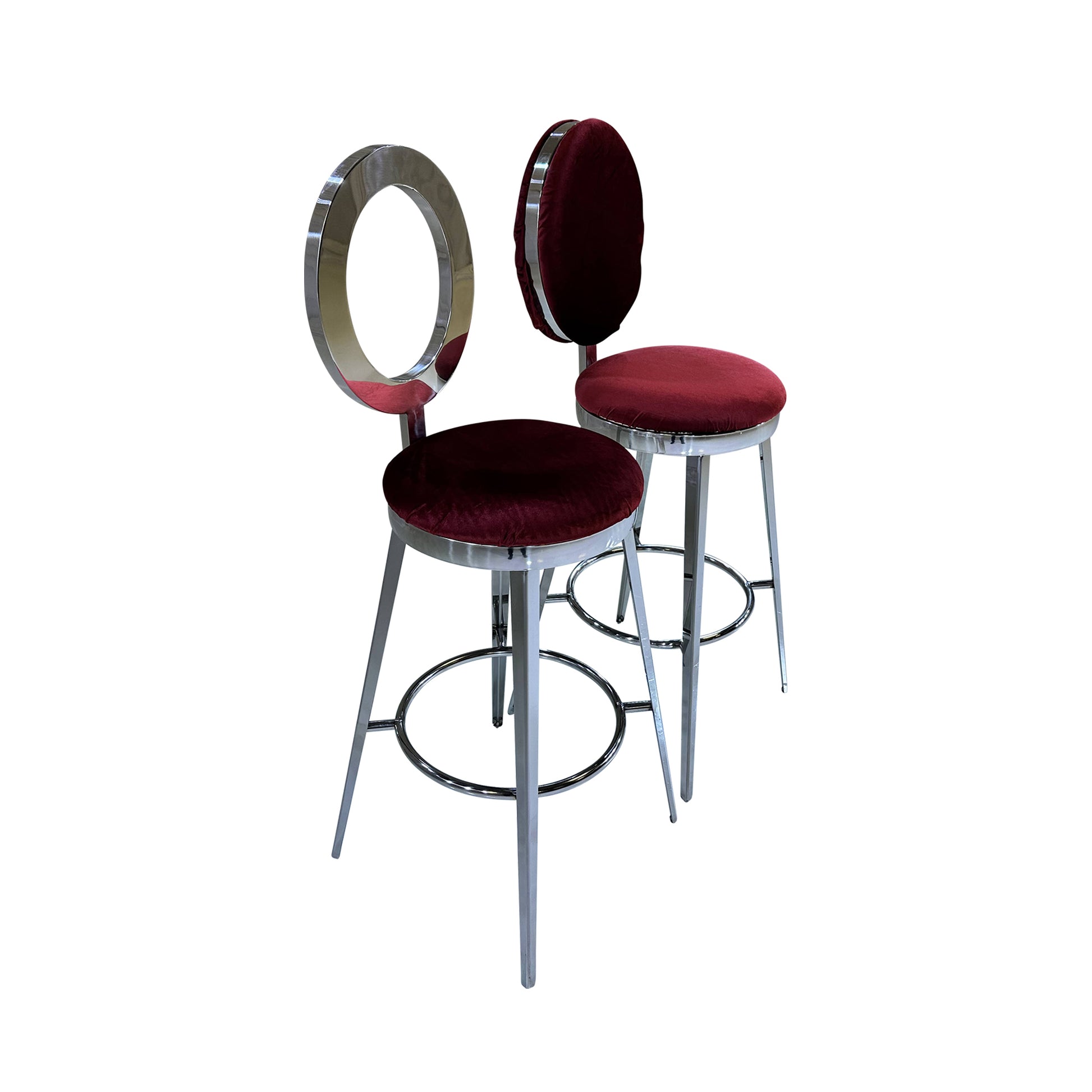 BELLAGIO BARSTOOL - SILVER W/ RUBY RED VELVET CUSHION