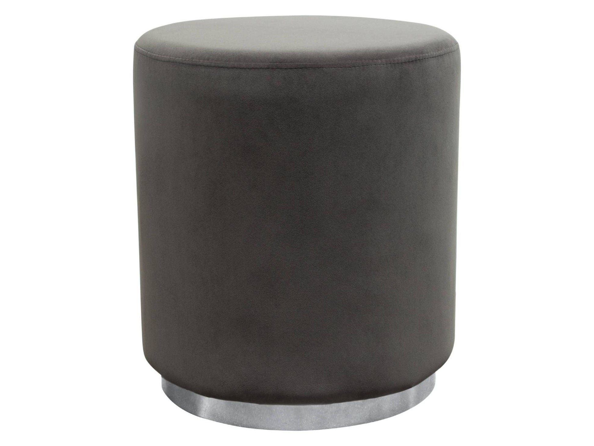 WHISPER PETITE ROUND OTTOMAN - GREY w/ SILVER BASE