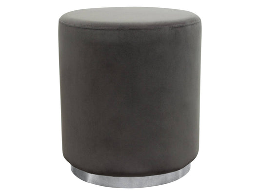 WHISPER PETITE ROUND OTTOMAN - GREY w/ SILVER BASE
