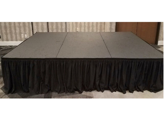 STAGE PIECE - 4' x 8' - H 12"-24" / W 8' / D 4' LLL's 4' x 8' wooden stage is ideal for live performances or creating a feature platform. Our stage has a sturdy wooden frame and is often used for bands and DJs but can be used as creatively as you wish. Th