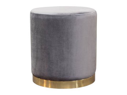 WHISPER PETITE ROUND OTTOMAN - GREY w/ GOLD BASE
